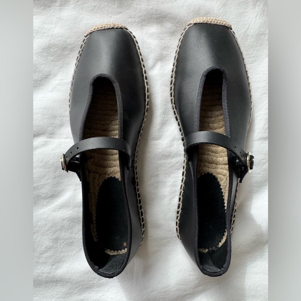 J. Crew Black Leather Espadrilles